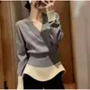 Suéter de Tricô com Gola V Colorido Estilo Coreano para Mulheres, Design Outono e Inverno, Ajuste na Cintura, Emagrecimento, Peça de Tricô para Usar por Baixo