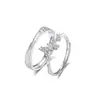 Anillo de Plata de Ley S999 Mariposa Corazón Bucle Mobius Par de Pareja Anillo Liso Ajustable Enlazable