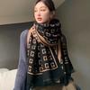 Bufanda Clásica Retro Cc para Mujer en Otoño e Invierno, Versátil Imitación Cachemir Doble Cara Engrosada Popular Cálida Bufanda Fabricante Mayorista