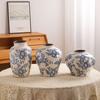 Vaso de Cerâmica Azul Nórdico e Florido Estilo Chinês Sala de Estar Mesa de Escritório Vaso Antigo Placa Decoração de Casa Villa Decoração de Casa