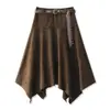 Saia irregular de camurça cor marrom Maillard feita sob medida para mulheres, nova saia de outono de cintura alta afunilada em linha A