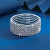 Ventas Directas de Fábrica Pulsera de Cordón Elástico Completamente de Diamante Estilo Europeo y Americano Pulsera de Pedrería de una Sola Fila y Múltiples Filas Color Dorado y Plateado Galvanizado Se Puede Personalizar