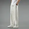 Pantalones Casuales de Lino para Hombre Otoño Lujo Ligero Estilo Chino Pantalones Largos de Algodón Lino Holgados Talla Grande Pantalones de Pierna Recta Hombre Negro Blanco
