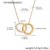 Conjunto de Pulseira e Colar Miduoduo Simples e Fashionável com Zircônia de Duplo Anel e Diamante Autocolante em Aço Inoxidável Banhado a Ouro Real 18K Que Não Desbota