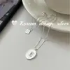 Corrente para clavícula versátil inspirada no estilo ins coreano, corrente de S925 prata de lei com zircônia oval escovada brilhante, moderna e simples