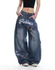 Jeans Retro Americanos de Calle Bordados con Estrella para Mujer Verano Nuevos Holgados Casuales Pantalones Scimitar Pantalones Largos para Mujer
