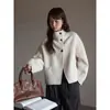 [Estética Laoqian] Chaqueta Corta de Lana Reversible con Cuello Alto Retro Geming para Mujer, Top de Invierno N687C