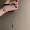 Gargantilla Negra con Cruz para Mujer, Collar Largo Apilado Estilo Y2K, Accesorios, Cadena para Clavícula de Gama Alta para Mujer, Collar Dulce y Fresco para el Cuello