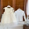 Roupas Infantis Coreanas 2026 Outono e Inverno Novo Estilo Vestido de Veludo para Meninas Suéter Não-Veludo Pequeno Chanel Vestido Princesa de Renda