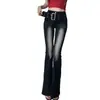 Pantalones bootcut de mezclilla elástica de cintura alta para mujer, nueva colección otoño 2026, modernos y estilizan, mezclilla de alta gama, pantalones ligeramente acampanados