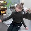 Camiseta Interior Cálida Casual para Niñas Otoño e Invierno Nuevo Estilo Estampado de Terciopelo de Cuello Medio de Manga Larga para Niños