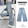 Jeans Casuales de Moda Versátiles para Niñas 2026 Nuevo Estilo Medianos a Grandes Primavera/Otoño Pantalones de Pierna Ancha Rectos Bordados Modernos