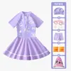 Traje de baño para niños listo para enviar transfronterizo, set de 7 piezas para niñas, traje de baño de dos piezas para niñas, protector solar para nadar en aguas termales