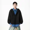 Sudadera con Capucha Falsa de Dos Piezas para Hombre Primavera y Otoño 2026 Estilo High-Street Marca de Moda Parcheado Deportiva Chaqueta Roja