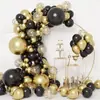 Serie Oro Negro de Amazon Transfronteriza Set de Globos Tema Cumpleaños Cadena de Globos Combinación Decoración Arreglo para Fiesta Festiva