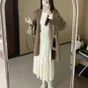 Vestido de Punto con Encaje Patchwork de Cuello Medio para Primavera y Otoño para Mujer, Vestido Largo Estilo Francés de Manga Larga con Ajuste en la Cintura y Corte Sirena
