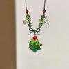 Límite de Navidad ~ Collar de cuerda verde con colgante de árbol de Navidad para mujer, cadena de lana de otoño e invierno para enviar a amigos.
