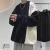 Suéter de retazos para hombre, retro y moderno, corte holgado, tejido de punto pullover otoño/invierno, estilo Hong Kong, ajuste relajado, cuello redondo, suéter de punto trenzado