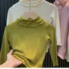 Ropa de primavera y otoño para niñas, tops de bebé elegantes, camisetas lisas de cuello alto estilo coreano de moda con bordes rizados
