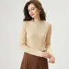 Suéter de punto fino de cachemira pura para mujer, color liso, cuello alto medio, de canalé, básico, ajustado, adelgazante, para commuting