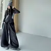 Conjunto de Roupa Esportiva para Meninas 2026 Outono Novidades Crianças M e G Jaqueta com Zíper Duplo e Gola Alta Calça de Perna Larga Conjunto de Duas Peças com Listras