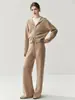 Traje de Cachemira Estilo Old Money de Punto Waffle para Mujer con Doble Cremallera Holgado Casual con Capucha Cárdigan Tejido Pantalones de Pierna Ancha Gruesos