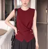 Camisola roja de punto cruz estilo Hong Kong retro para mujer, prenda exterior de alta gama para verano, top sin mangas ajustado