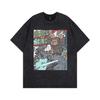 Camisetas de manga curta estampadas com estrelas retrô de rua europeia e americana para homens e mulheres, camiseta de manga curta da marca hip-hop da moda da rua escura