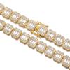 Cadena Promocional Transfronteriza Más Vendida de Aleación con Cadena Completa de Diamantes Cuadrados de 12 mm, Estilo Europeo y Americano, Cadena Fresca Hip-Hop Rock Candy Tennis, en Stock
