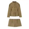 Ropa de mujer transfronteriza 2026 Moda europea y americana chaqueta con bolsillo, botones, cuello alto + conjunto de shorts para mujer E62925/24