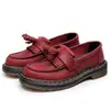 Mocasines Rojos con Borlas Crazy Horse para Mujer, Zapatos Pequeños de Cuero Genuino de Caña Baja, Cuero de Primera Capa, Estilo Británico, Zapatos Casuales de Moda para Estudiantes con Punta Redonda