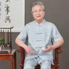Ropa Tang de Verano para Hombres de Mediana Edad y Mayores, Ropa de Manga Corta para Ancianos, Estilo Chino, Traje Holgado, Camisa para Papá de 70 Años