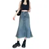 Falda de Mezclilla con Flecos para Mujer Verano Estilo ins Nicho Retro Cintura Alta Cadera Falda de Longitud Media Línea A Falda de Moda