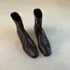 Primeiro Encontro Temporada Botas Finas Retrô de Salto Baixo com Salto Escondido, Bico Quadrado, Emagrecedoras, Botas Elásticas para Mulheres, Estilo Versátil para o Dia a Dia, Botas Curtas Elegantes