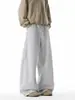 Calça de Moletom Cinza Masculina Estilo Americano Primavera Solta Perna Larga Peso Pesado Lâmina Curva Versátil Calças Casuais Masculino Feminino Caimento Calças Esportivas