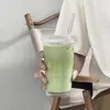 Vaso de Paja Vertical Rayado Casual con Tapa, Vaso de Agua de Aspecto Elegante Estilo Ins, Vaso para Leche Café, Vaso para Bebidas, Vaso para Café Helado