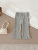 Pantalones Acampanados para Bebé Ins2025 para Niñas, Leggings Elásticos Acanalados de Color Sólido, Pantalones Casuales con Volantes Estilo Coreano