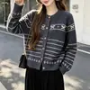 Outono/Inverno 2026 Novo Estilo Coreano Casual Versátil Tricô Jacquard Cardigan Top Feminino Solto Tendência Jaqueta