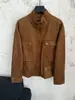 Jaqueta de Camurça GAGD Vintage em Tons de Marrom, Modelagem Ampla, Estilo Workwear, com Gola Alta e Cordão, Casaco de Couro de Dupla Face