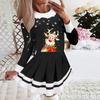 2025 Roupas Femininas Transfronteiriças Europeias e Americanas Outono e Inverno Novas Gola Redonda Manga Comprida Plissada Casual Vestido de Festa