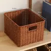 Cesta de almacenamiento de armario nórdico, caja de almacenamiento tejida, cesta organizadora simple para sala de estar, tejido de imitación de ratán