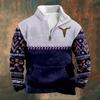 2023 Cross-border Novo Retro Impresso Casual Moda Masculina Camisa Manga Longa Gola Meio Zíper Suéter