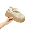 Sandalias Retro de Moda con Suela Gruesa para Aumentar Altura para Mujeres Bajitas Verano 2026 Tejidas Transpirables Versátiles para Viajes Diarios Sandalias con Hebilla