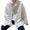 Nova Camisa Artística Estilo Chinês Moda Nacional Cor Sólida Botão Manga Longa Masculina Primavera e Outono Estilo Chinês Estilo Tang Camisa Jovem