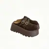 Pessoa baixa aumento de altura Birkenstock biqueira meia pantufa feminina roupa externa 2026 novo outono fivela de cinto sola grossa pantufas preguiçosas