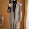 Lã Casaco de Lã de Dupla Face Feminino de Comprimento Médio com Capuz Veludo de Dupla Face Casaco Preto Atacado Roupa de Trabalho Elegante