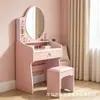 Tocador y juego de silla, tocador con espejo, cajones y estantes de almacenamiento, madera maciza blanca, con iluminación, para el dormitorio