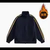 Jaqueta de Lã Retro Americana com Três Listras e Gola Alta para Homens, Jaqueta Solta com Zíper para Outono e Inverno, Casaco Cardigan Tendência para Casal