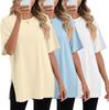Exportação Transfronteiriça Verão 2025 Novo Europeu e Americano Amazon Gola Redonda Moda Casual Fenda Gola Redonda Camiseta para Mulheres