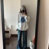Suéter de Cuello Redondo para Mujer Sudadera con Capucha Rockera Top Estampado Personalidad Original Artístico Retro Base Japonesa y Coreana Camiseta de Moda Genial